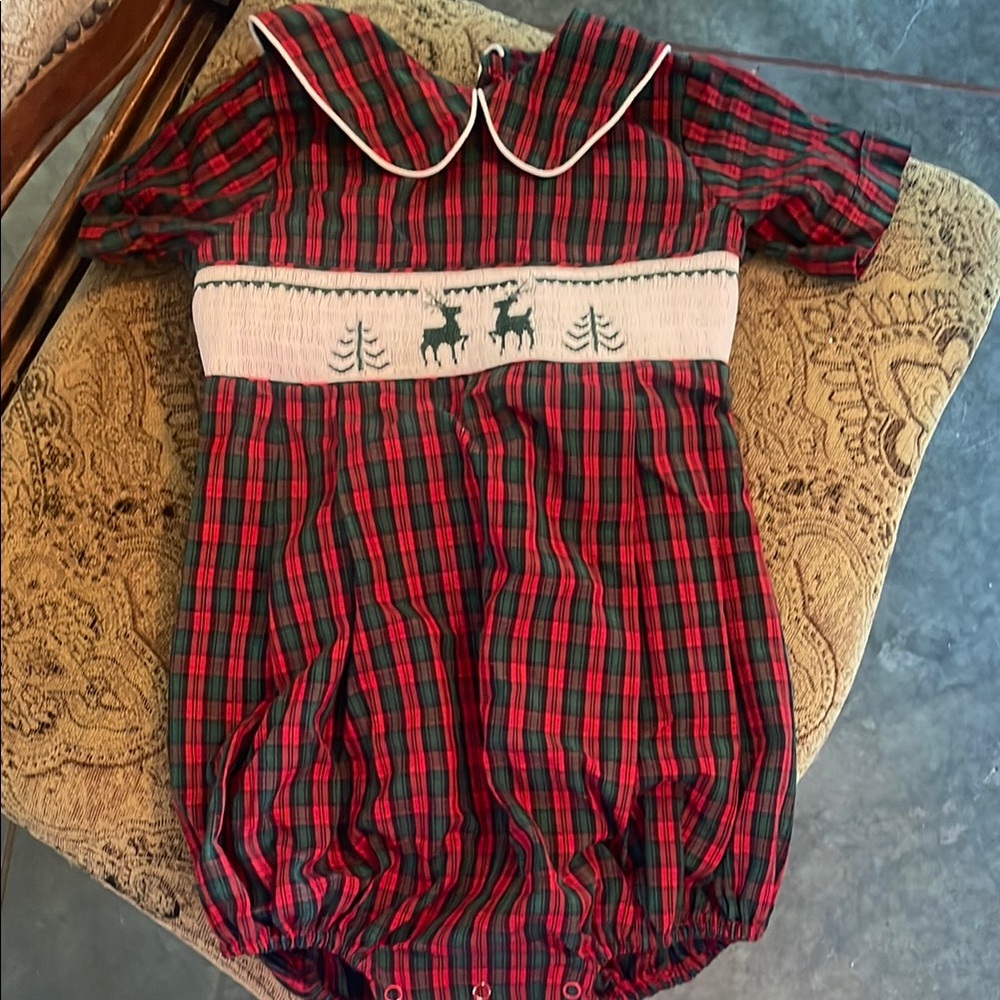 Plaid Baby Romper with Reindeer Design